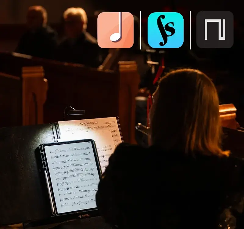 Digital sheet music solution with iPads and accessories for orchestras and ensembles